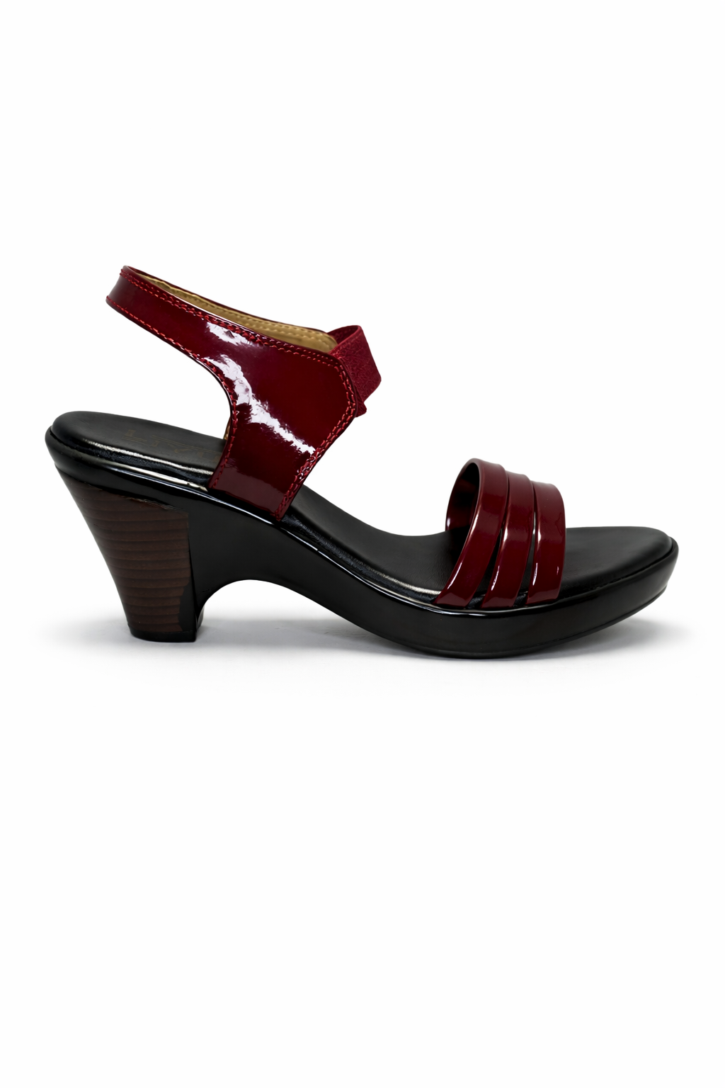 LaVida women’s cherry red 2 inch block heel strappy sandals with ankle strap for office and casual wear