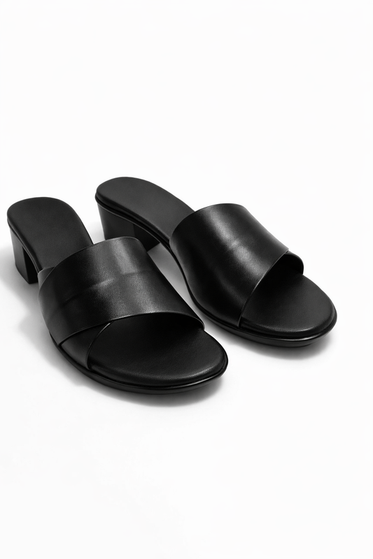 Black Block Heel Office Mules