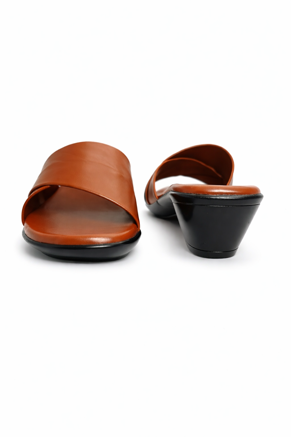 Tan Block Heel Office Mules