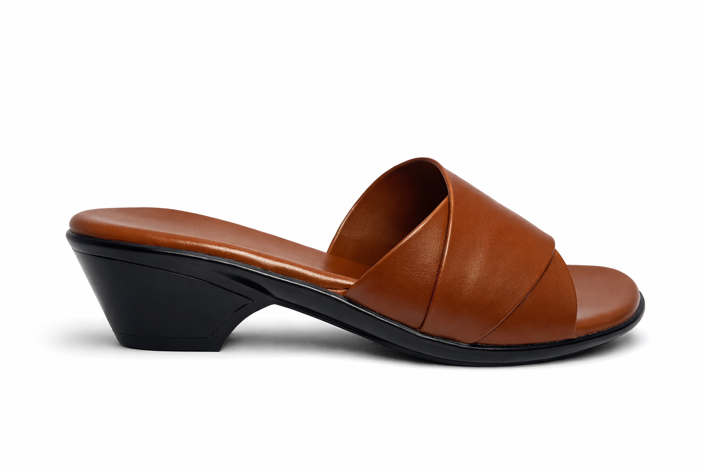 Tan Block Heel Office Mules