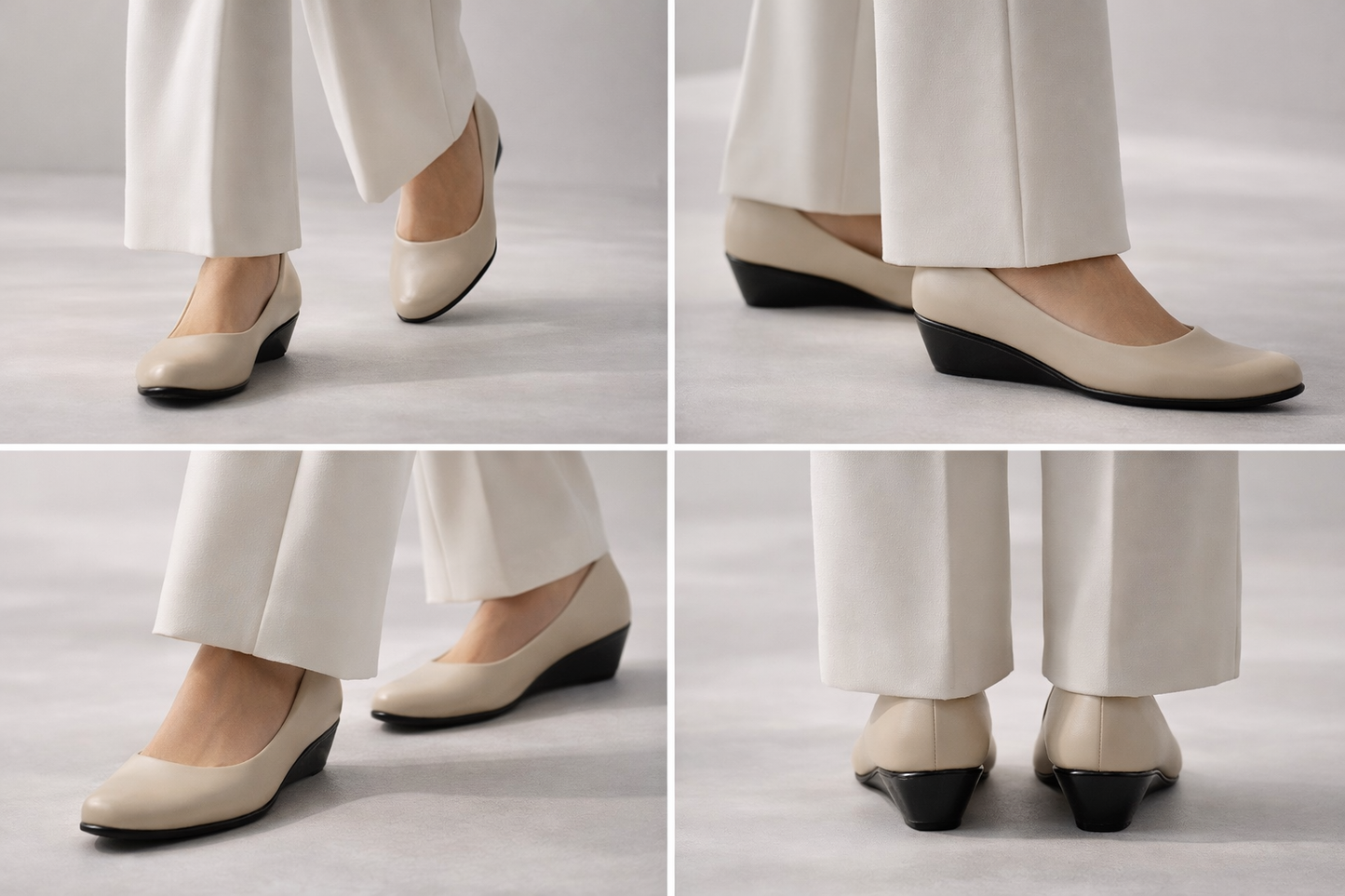 LaVida Cream Wedge Heel Round Toe Formal Pumps for Women – Comfortable Office Wear Slip-On Shoes
