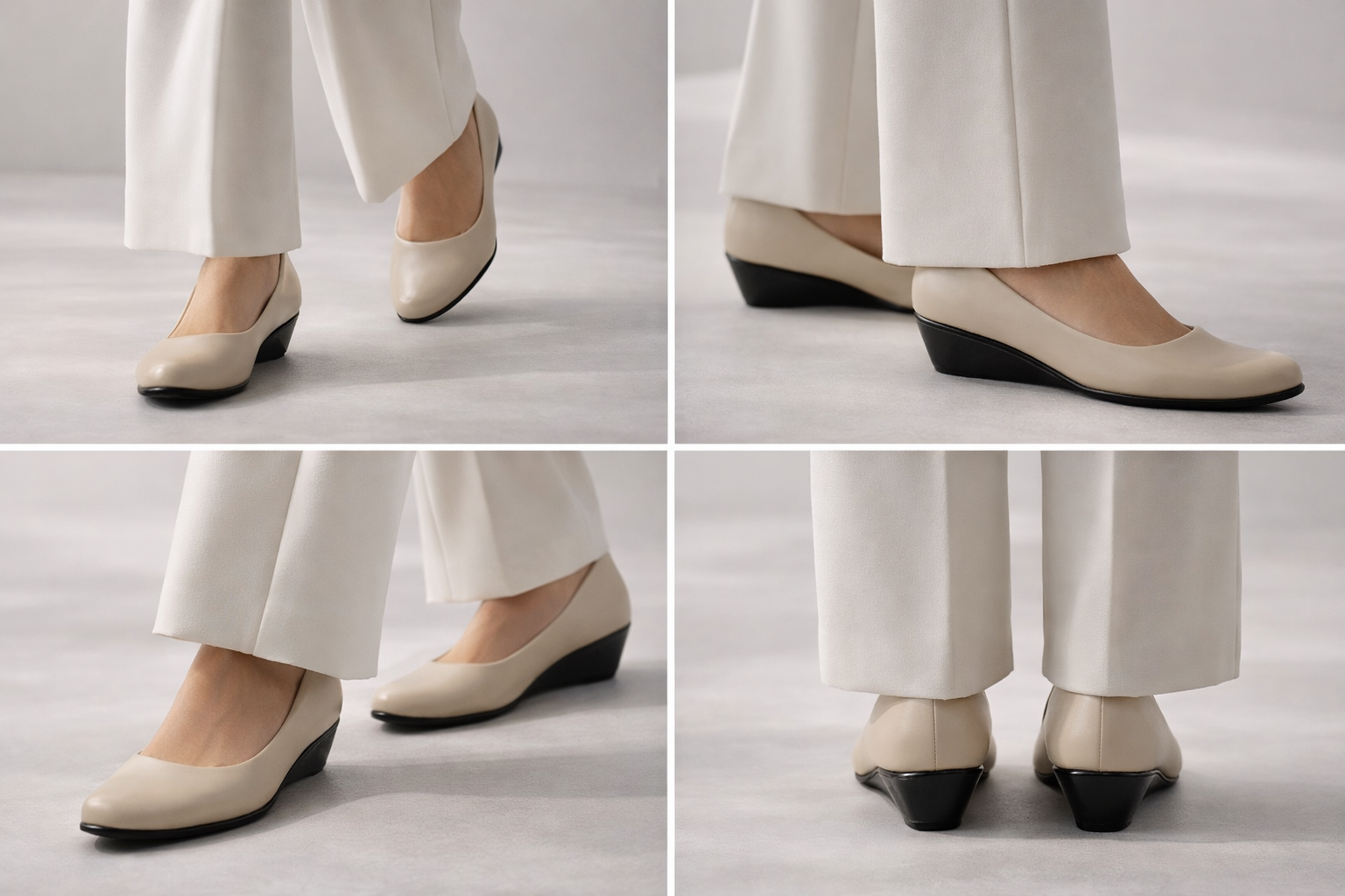 LaVida Cream Wedge Heel Round Toe Formal Pumps for Women – Comfortable Office Wear Slip-On Shoes