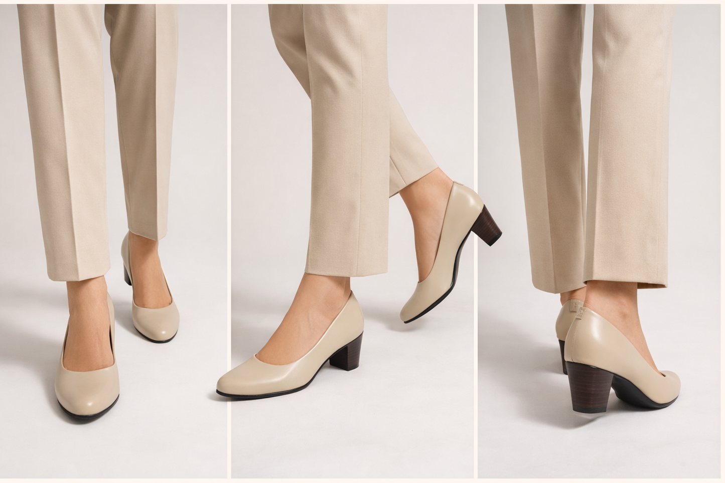 LaVida Cream Office Block Heel Pumps