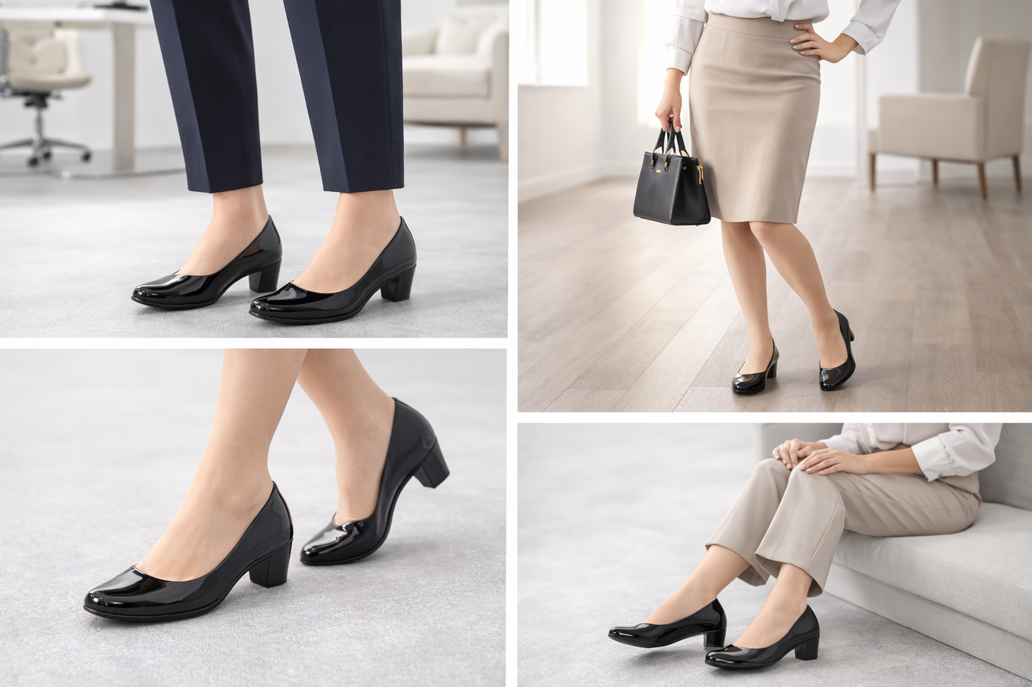 LaVida Black Block Heel Office Pumps