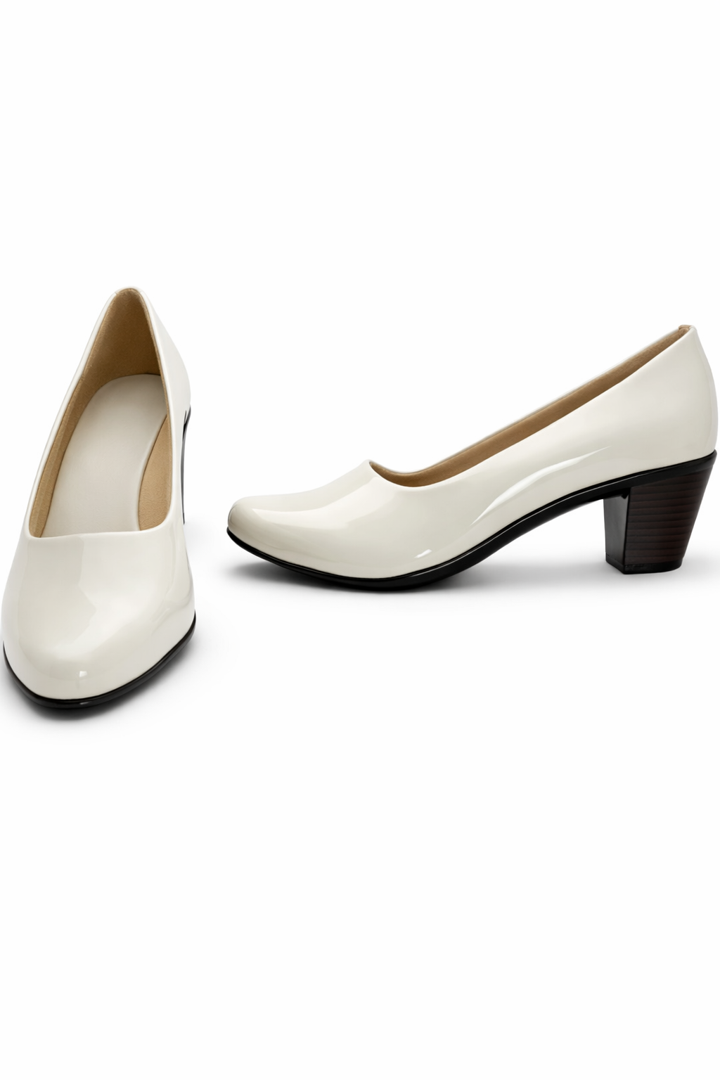 LaVida White Block Heel Office Pumps