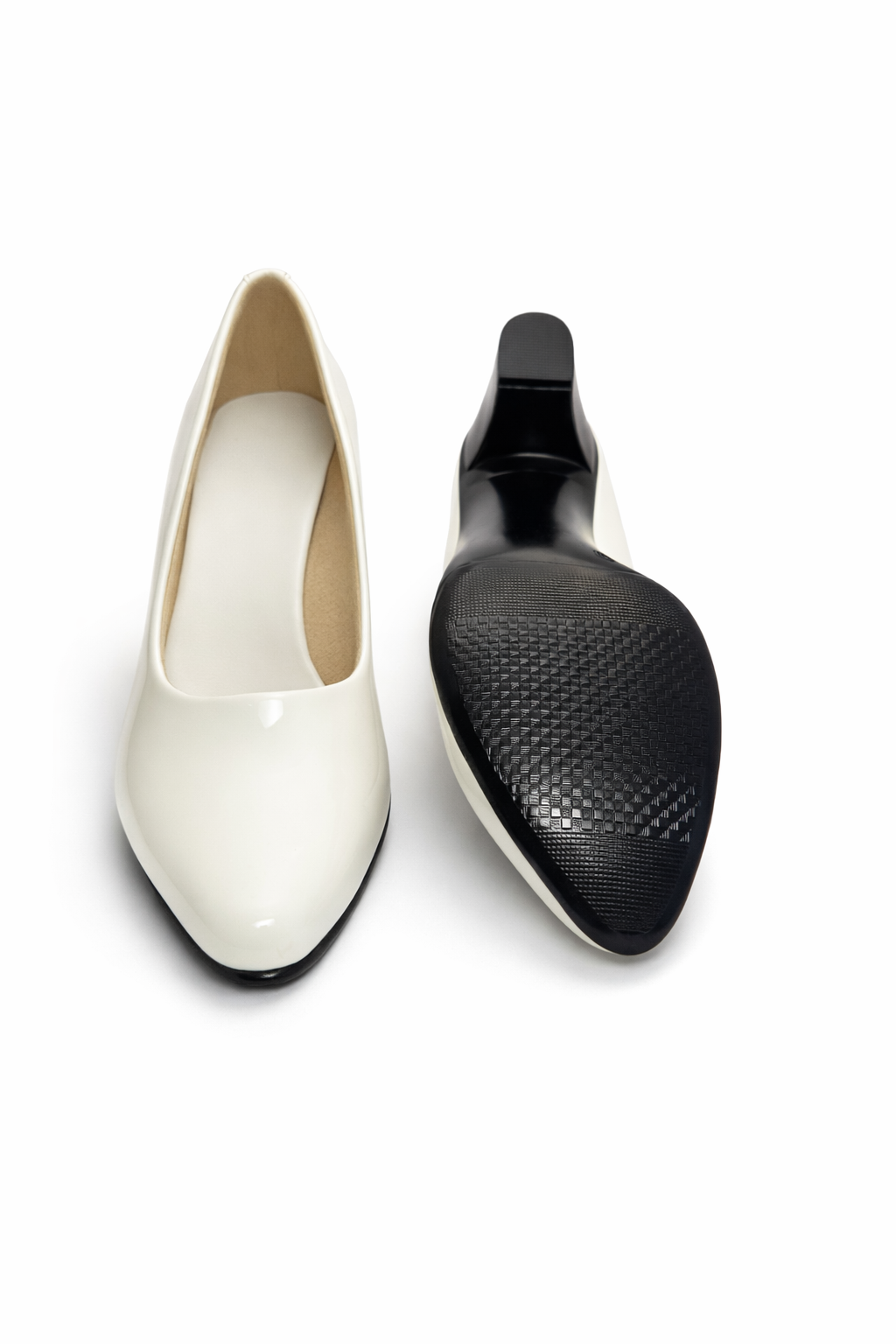 LaVida White Block Heel Office Pumps