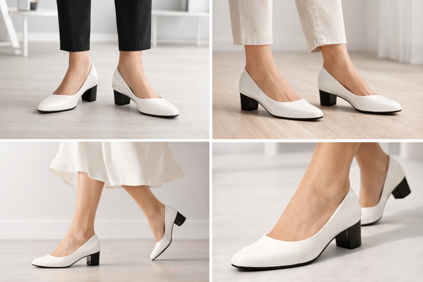 LaVida White Block Heel Office Pumps