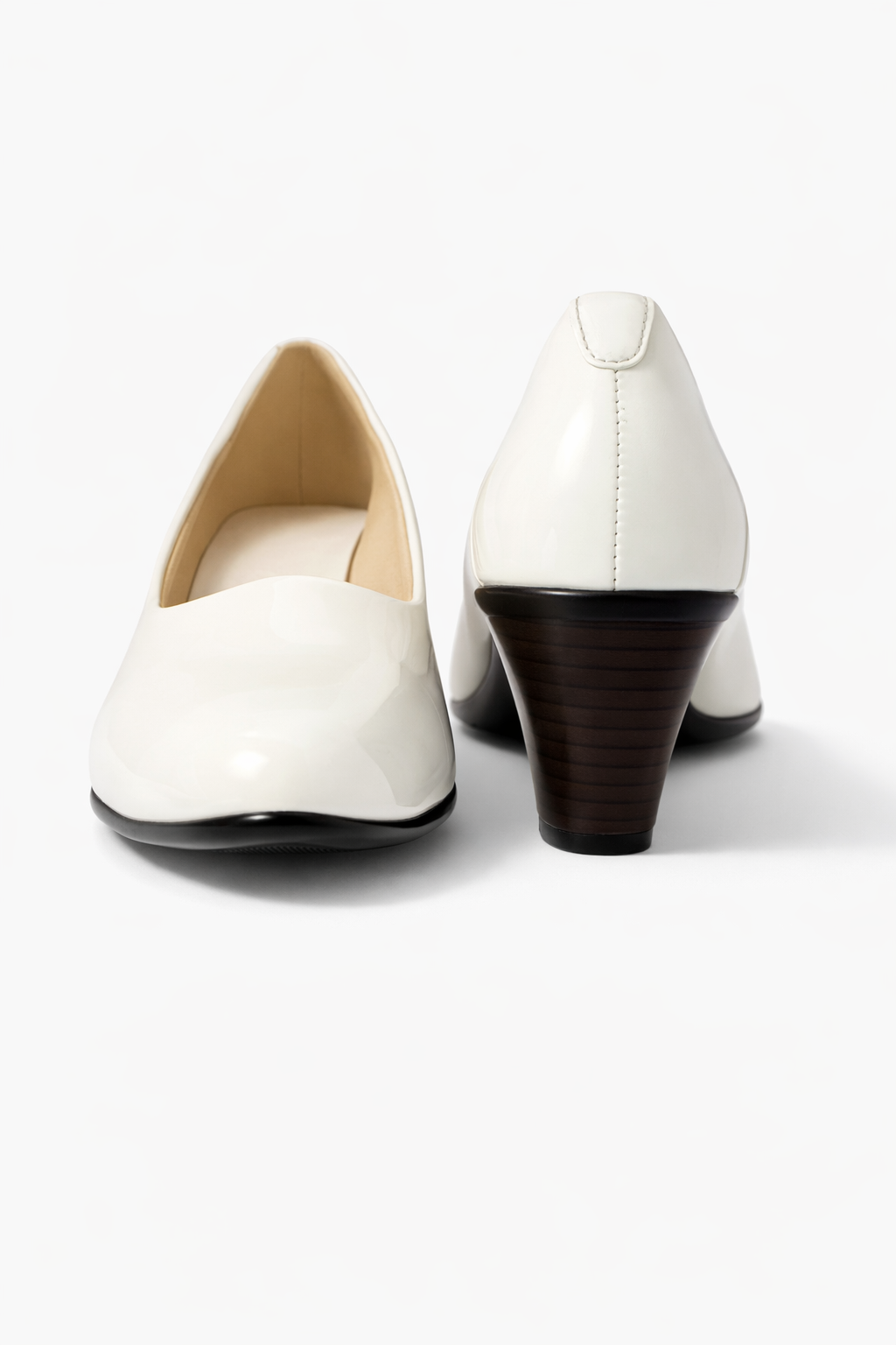 LaVida White Block Heel Office Pumps