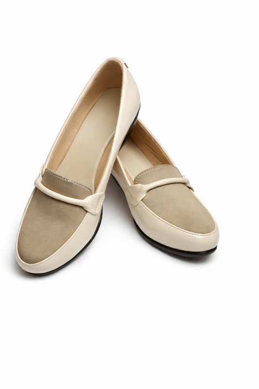 LaVida Beige 2 Inch Wedge Heel Loafers for Women – Closed Toe Office Wear Slip-On Shoes with Cushioned Insole