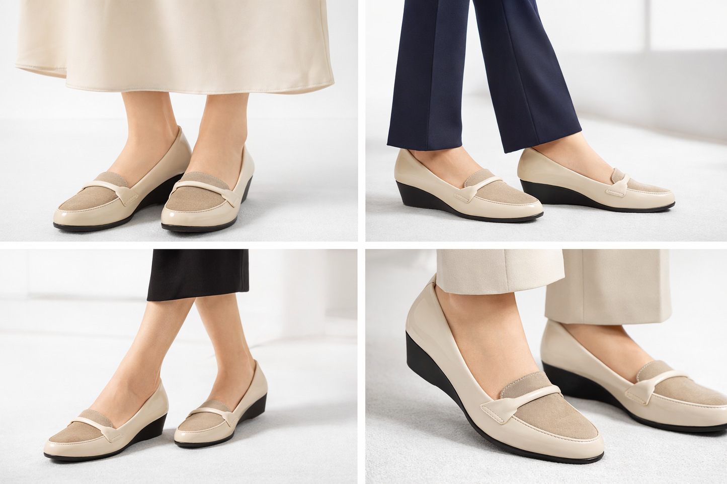 LaVida Beige 2 Inch Wedge Heel Loafers for Women – Closed Toe Office Wear Slip-On Shoes with Cushioned Insole