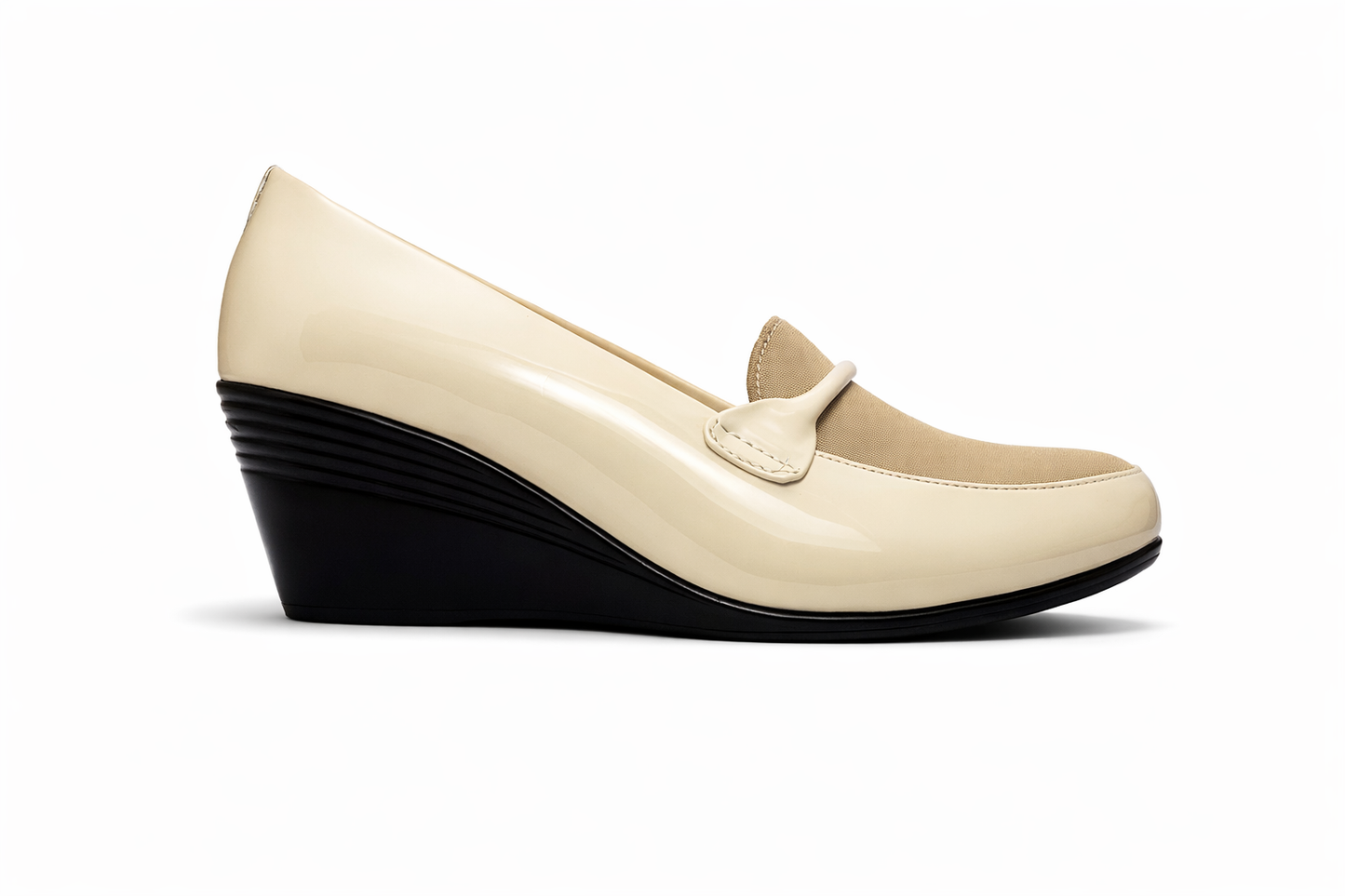 LaVida Beige 2 Inch Wedge Heel Loafers for Women – Closed Toe Office Wear Slip-On Shoes with Cushioned Insole