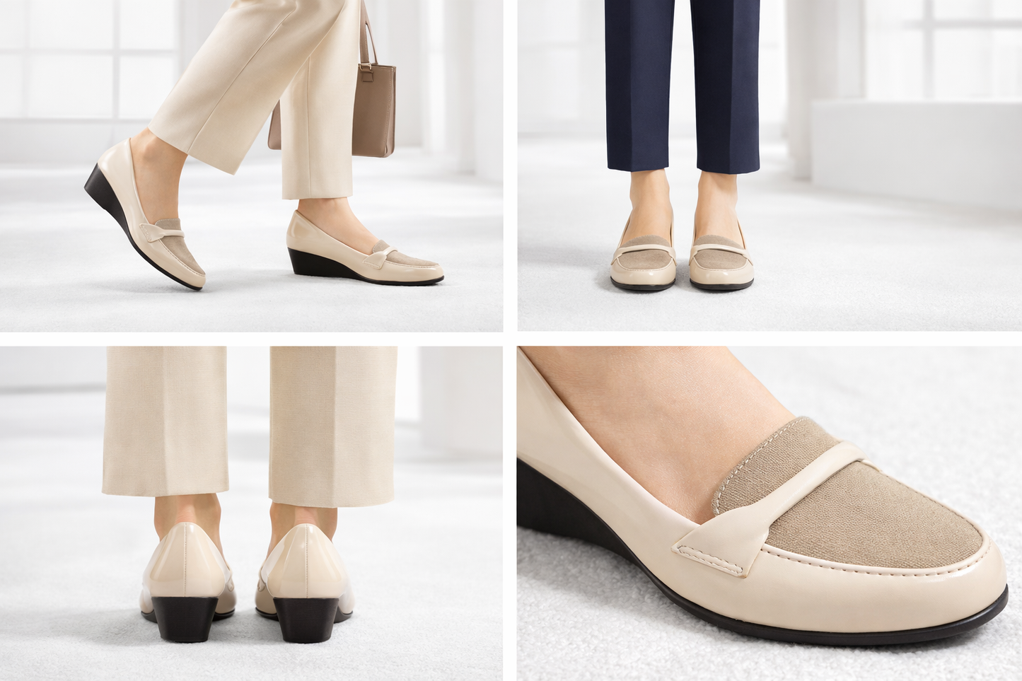 LaVida Beige 2 Inch Wedge Heel Loafers for Women – Closed Toe Office Wear Slip-On Shoes with Cushioned Insole