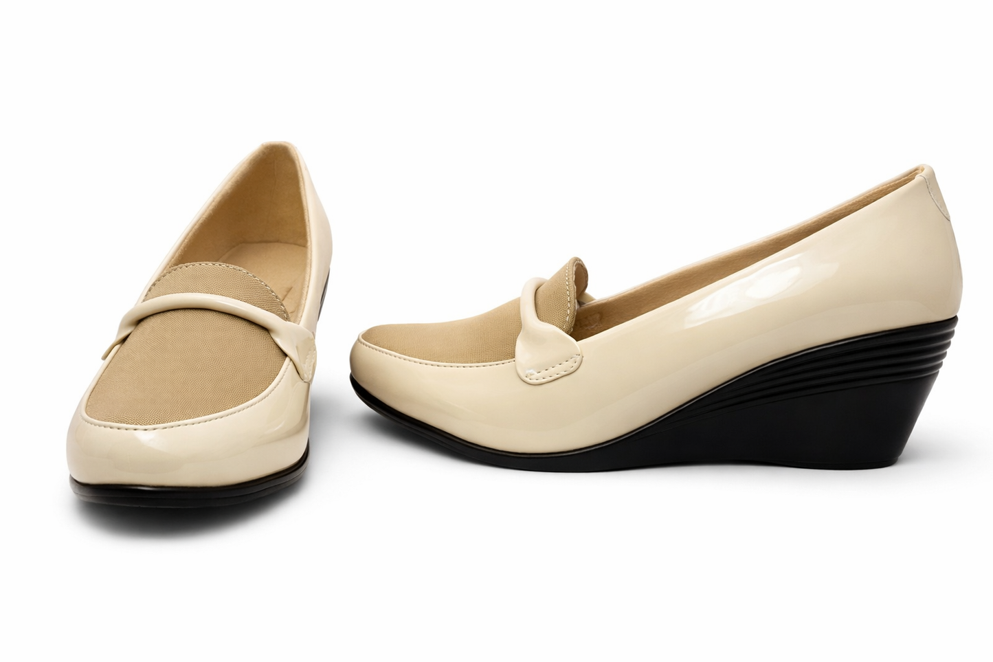 LaVida Beige 2 Inch Wedge Heel Loafers for Women – Closed Toe Office Wear Slip-On Shoes with Cushioned Insole