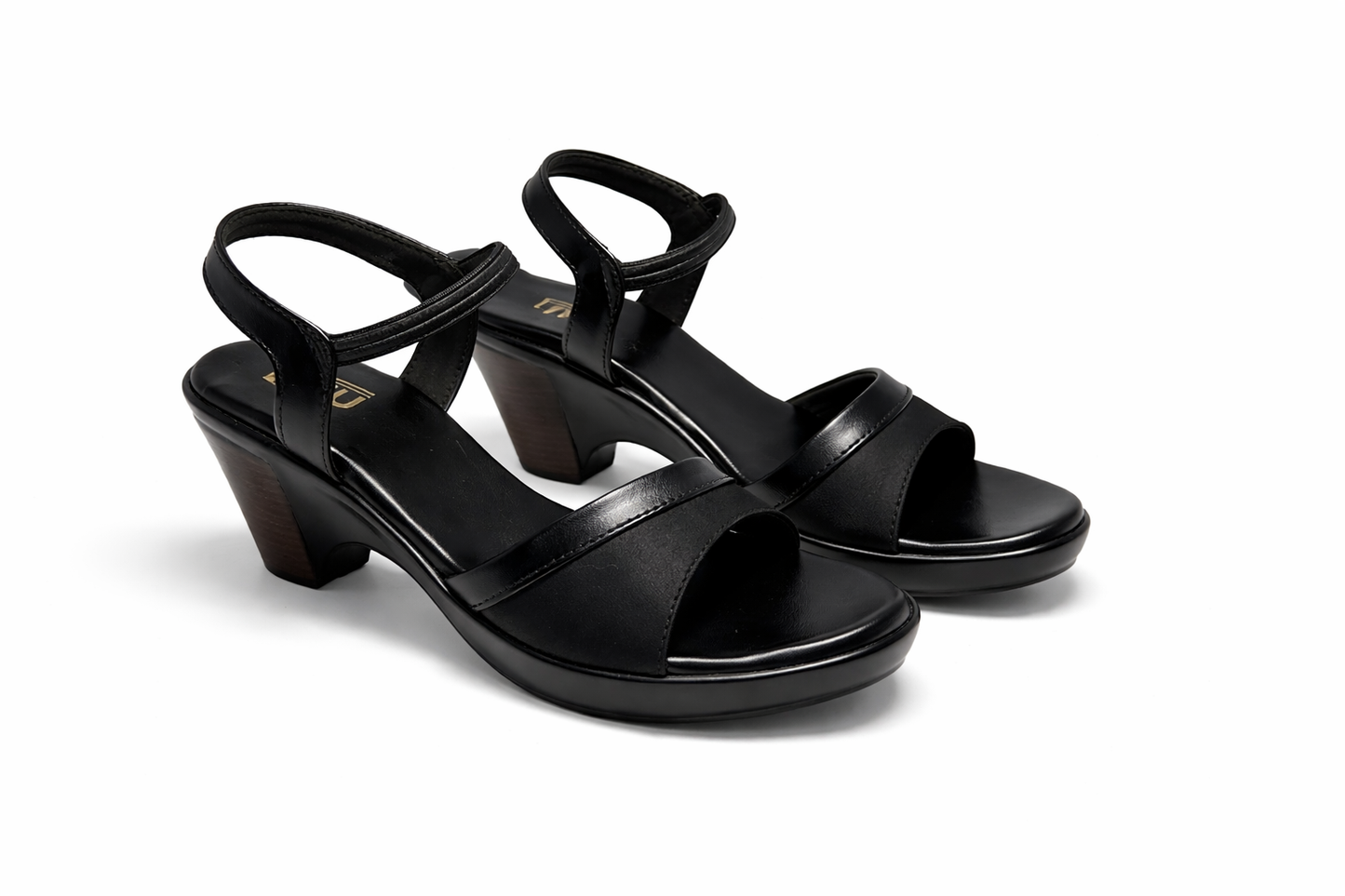LaVida black open toe 2 inch block heel sandals with ankle strap for women