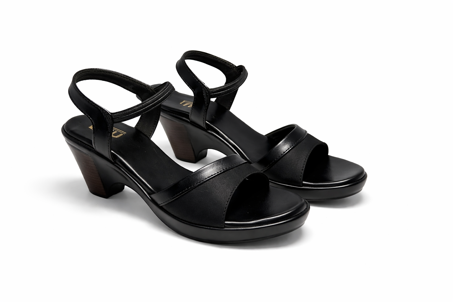 LaVida black open toe 2 inch block heel sandals with ankle strap for women