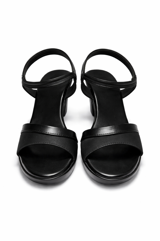 LaVida black open toe 2 inch block heel sandals with ankle strap for women