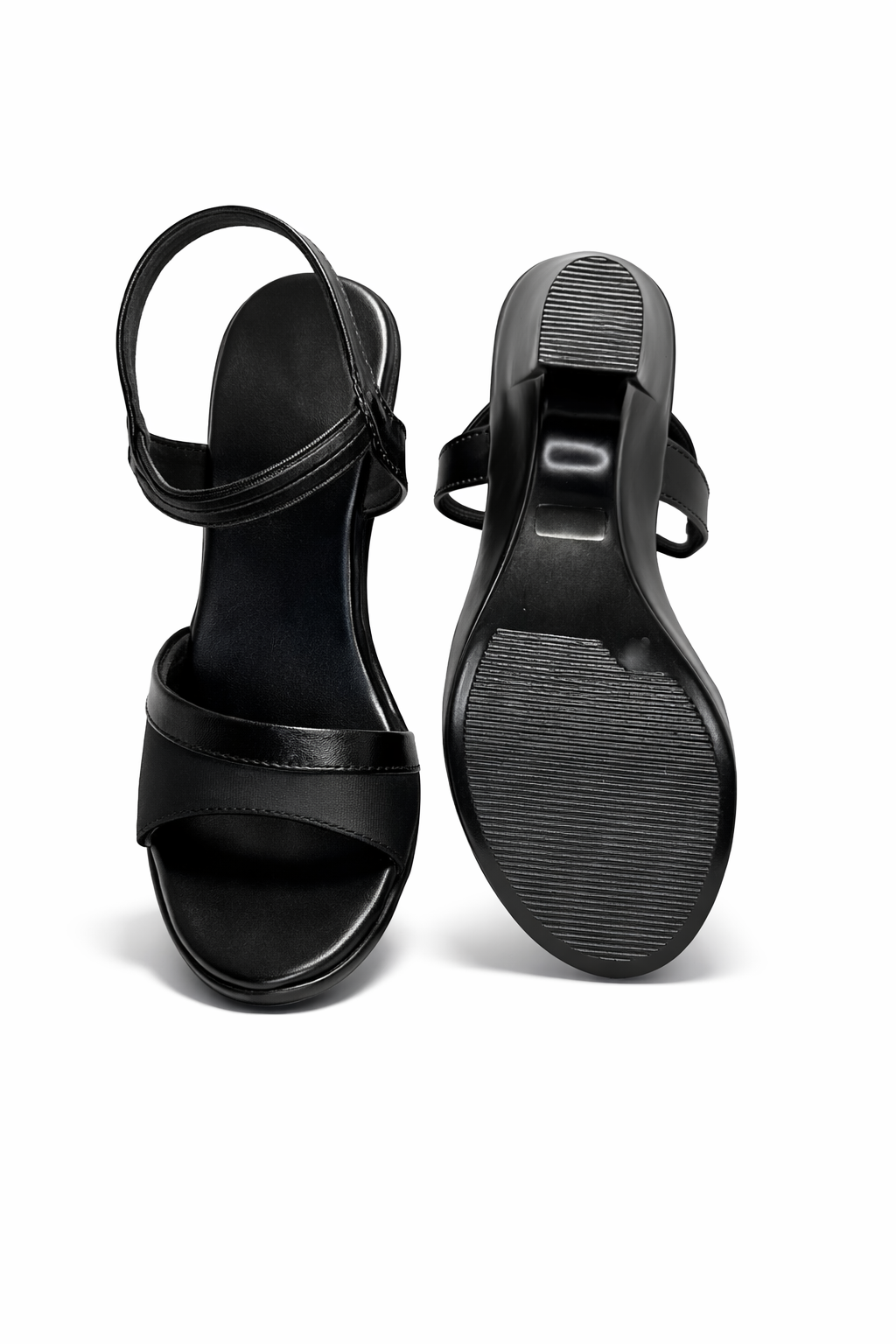 LaVida black open toe 2 inch block heel sandals with ankle strap for women