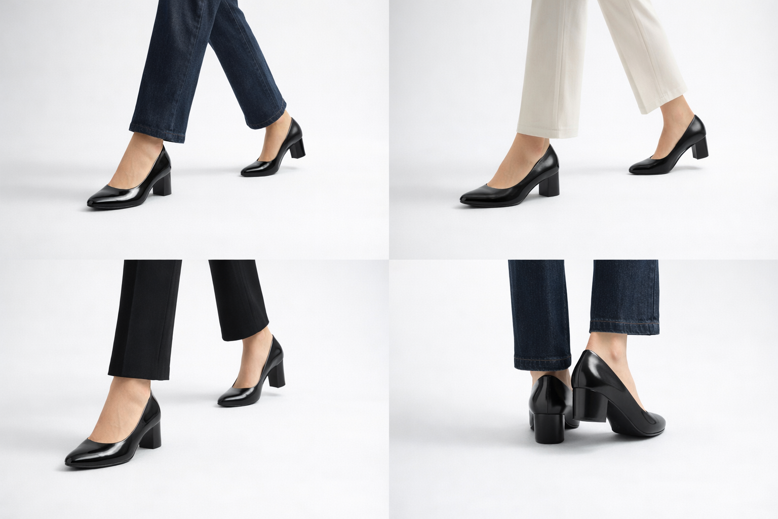 LaVida black block heel pumps for women with 2 inch heel, closed toe formal office shoes