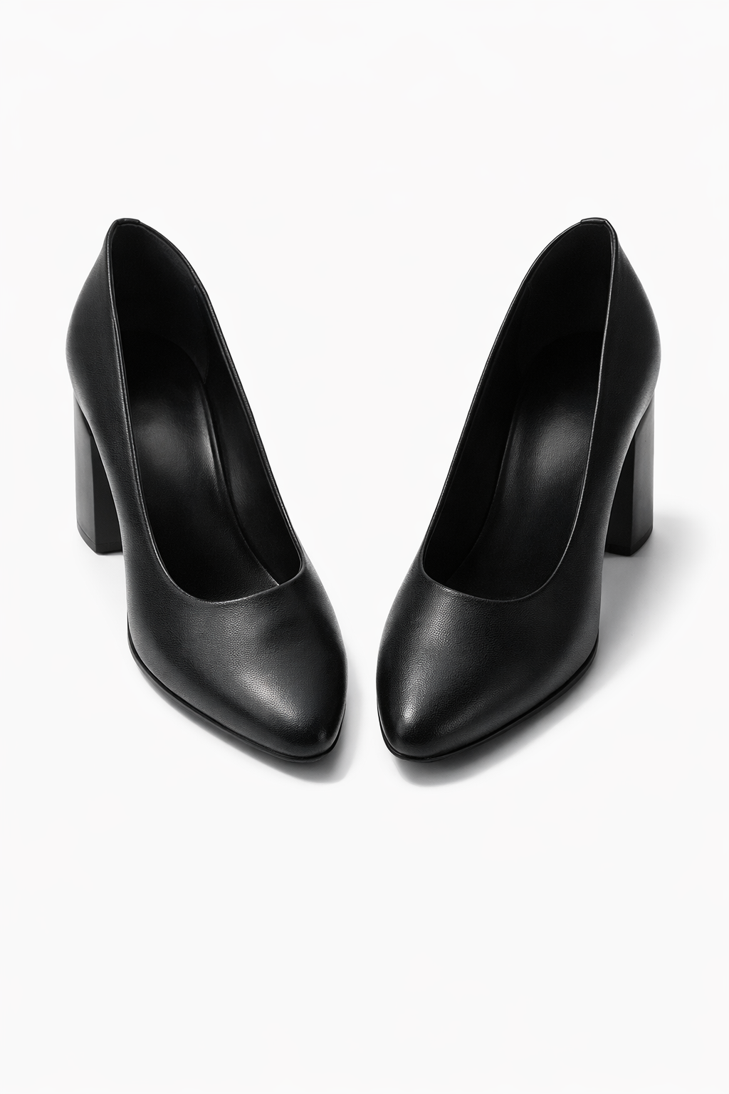 LaVida black block heel pumps for women with 2 inch heel, closed toe formal office shoes