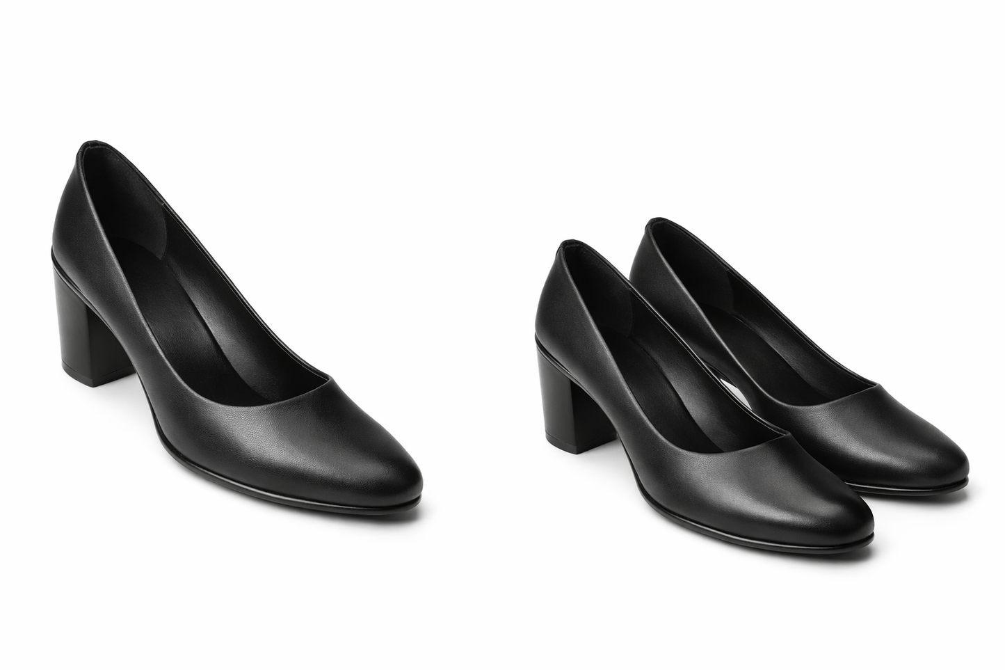 LaVida black block heel pumps for women with 2 inch heel, closed toe formal office shoes