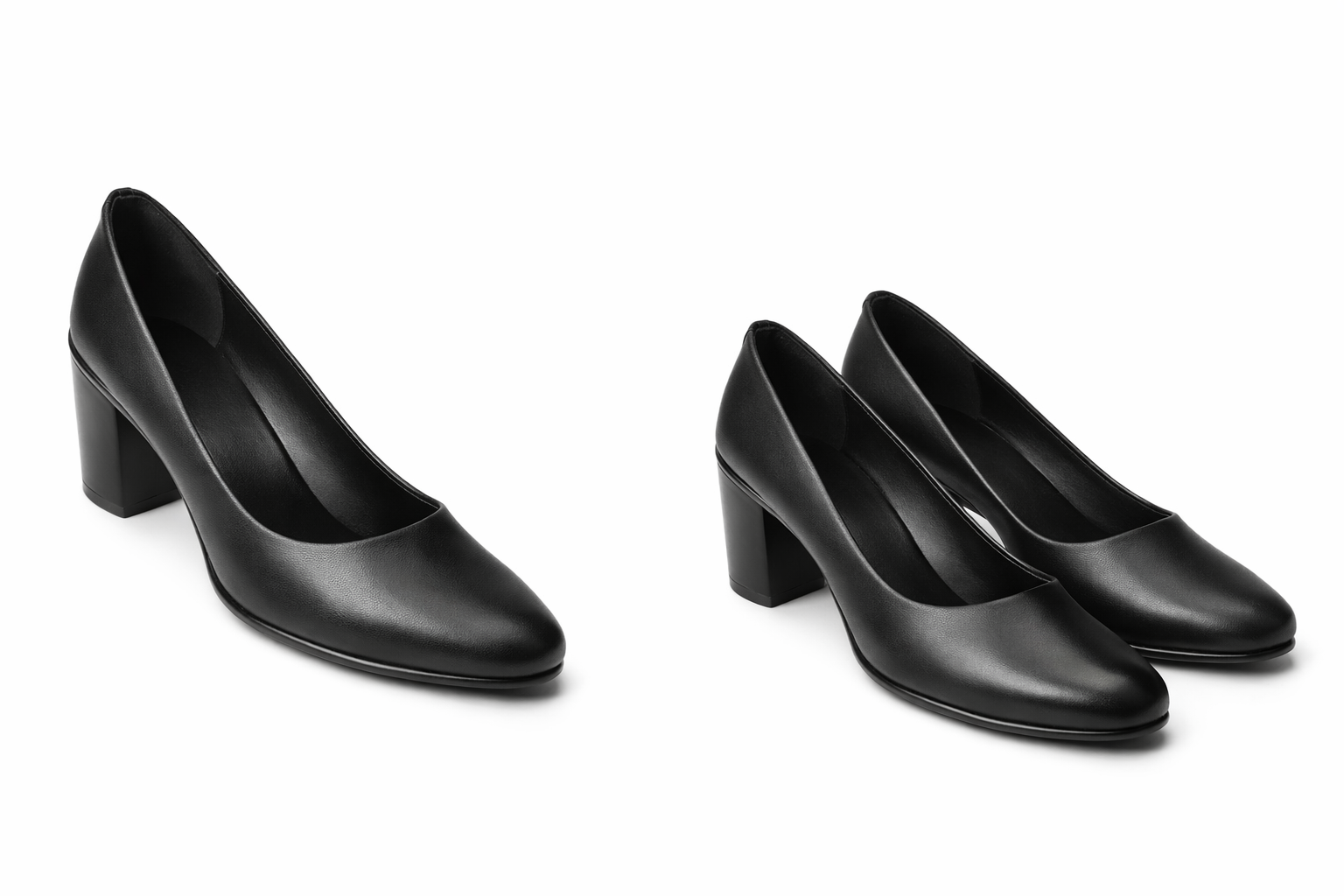 LaVida black block heel pumps for women with 2 inch heel, closed toe formal office shoes