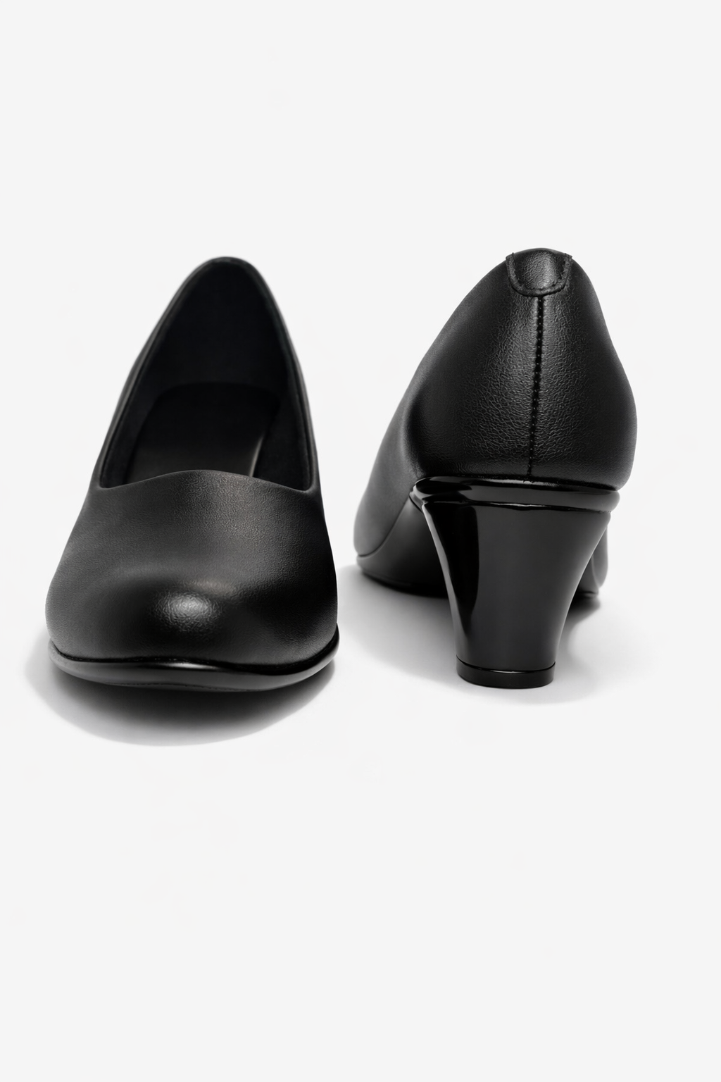 LaVida black block heel pumps for women with 2 inch heel, closed toe formal office shoes