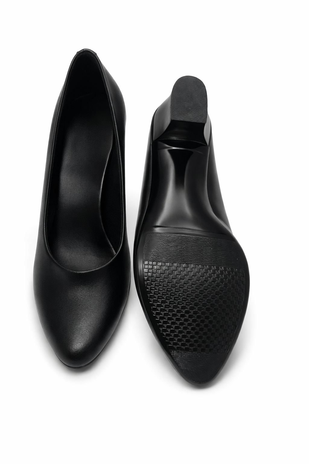 LaVida black block heel pumps for women with 2 inch heel, closed toe formal office shoes