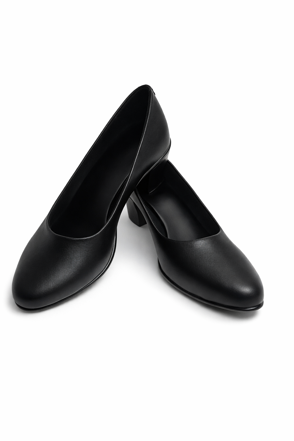 LaVida black block heel pumps for women with 2 inch heel, closed toe formal office shoes
