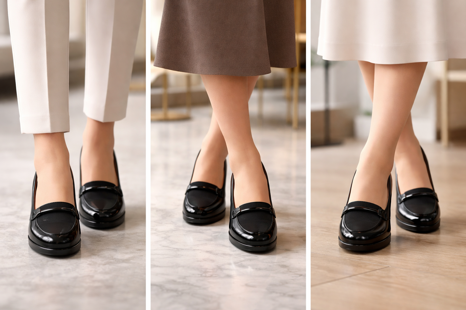 LaVida Black Block Heel Slip-On Loafers for Women – Office and Casual Comfortable Shoes