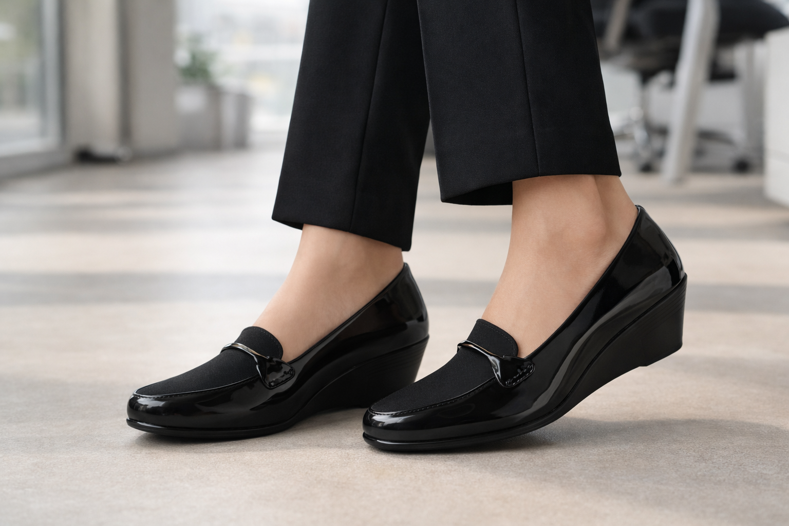 LaVida Black Block Heel Slip-On Loafers for Women – Office and Casual Comfortable Shoes