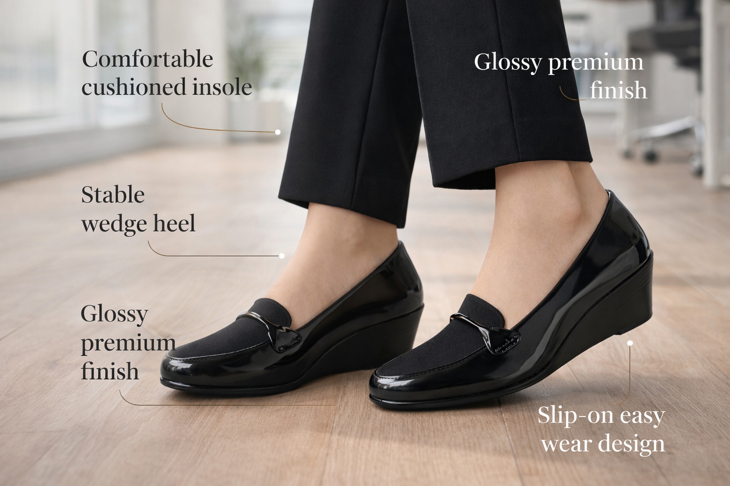 LaVida Black Block Heel Slip-On Loafers for Women – Office and Casual Comfortable Shoes