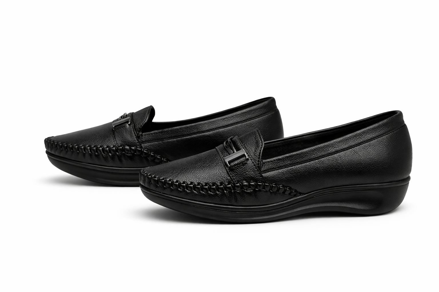LaVida Black Horsebit Slip-On Formal Loafers for Women – Comfortable Low Heel Office Shoes