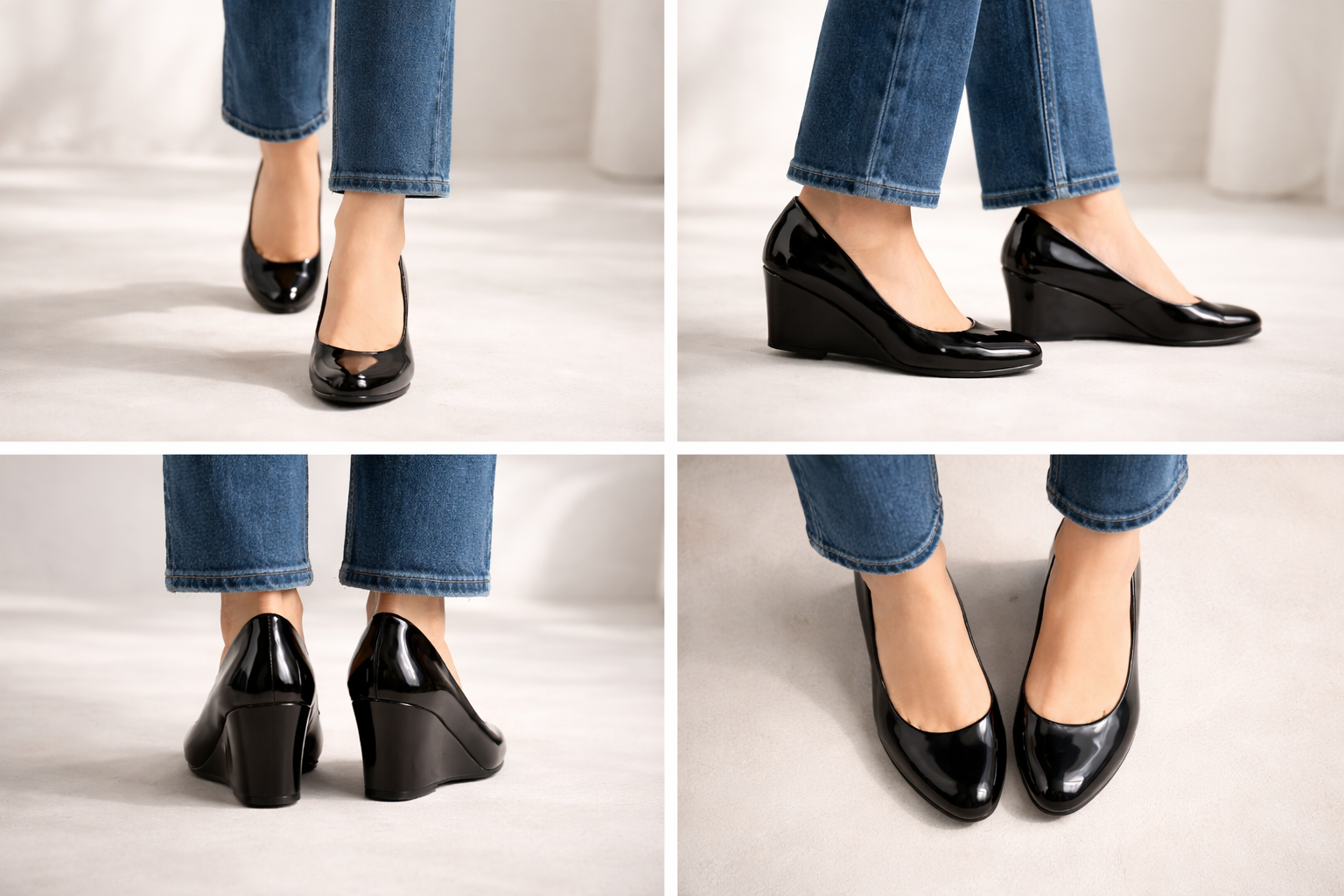 LaVida Black Wedge Heel Round Toe Office Wear Shoes for Women with comfortable cushioned insole and low wedge heel for all-day work comfort
