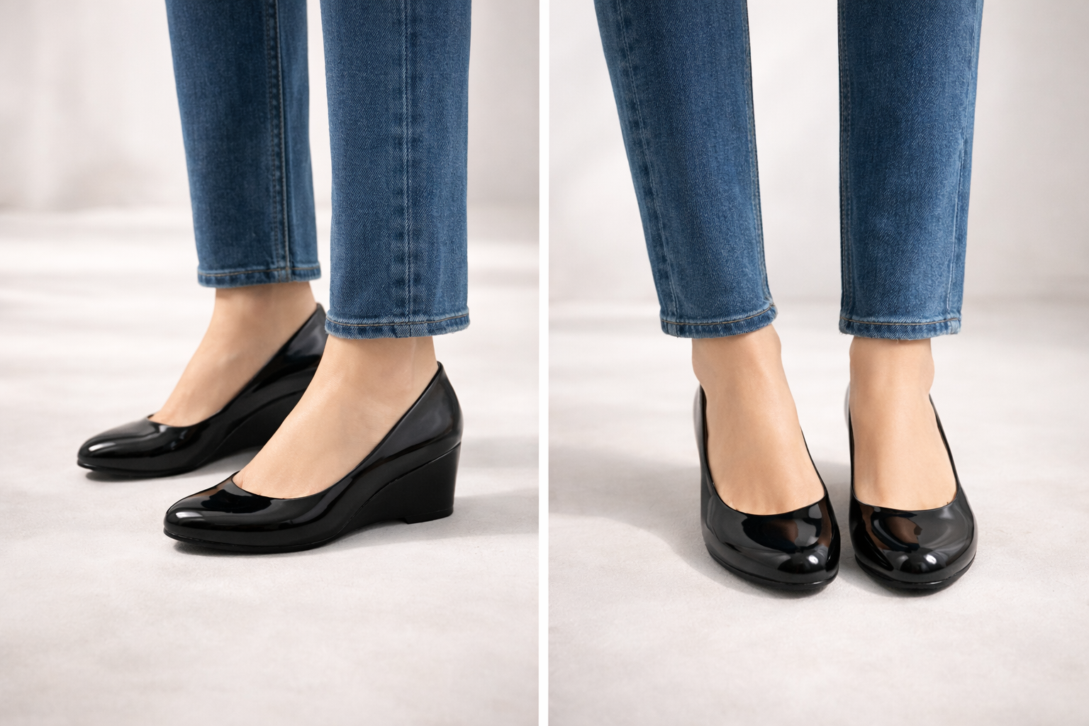 LaVida Black Wedge Heel Round Toe Office Wear Shoes for Women with comfortable cushioned insole and low wedge heel for all-day work comfort