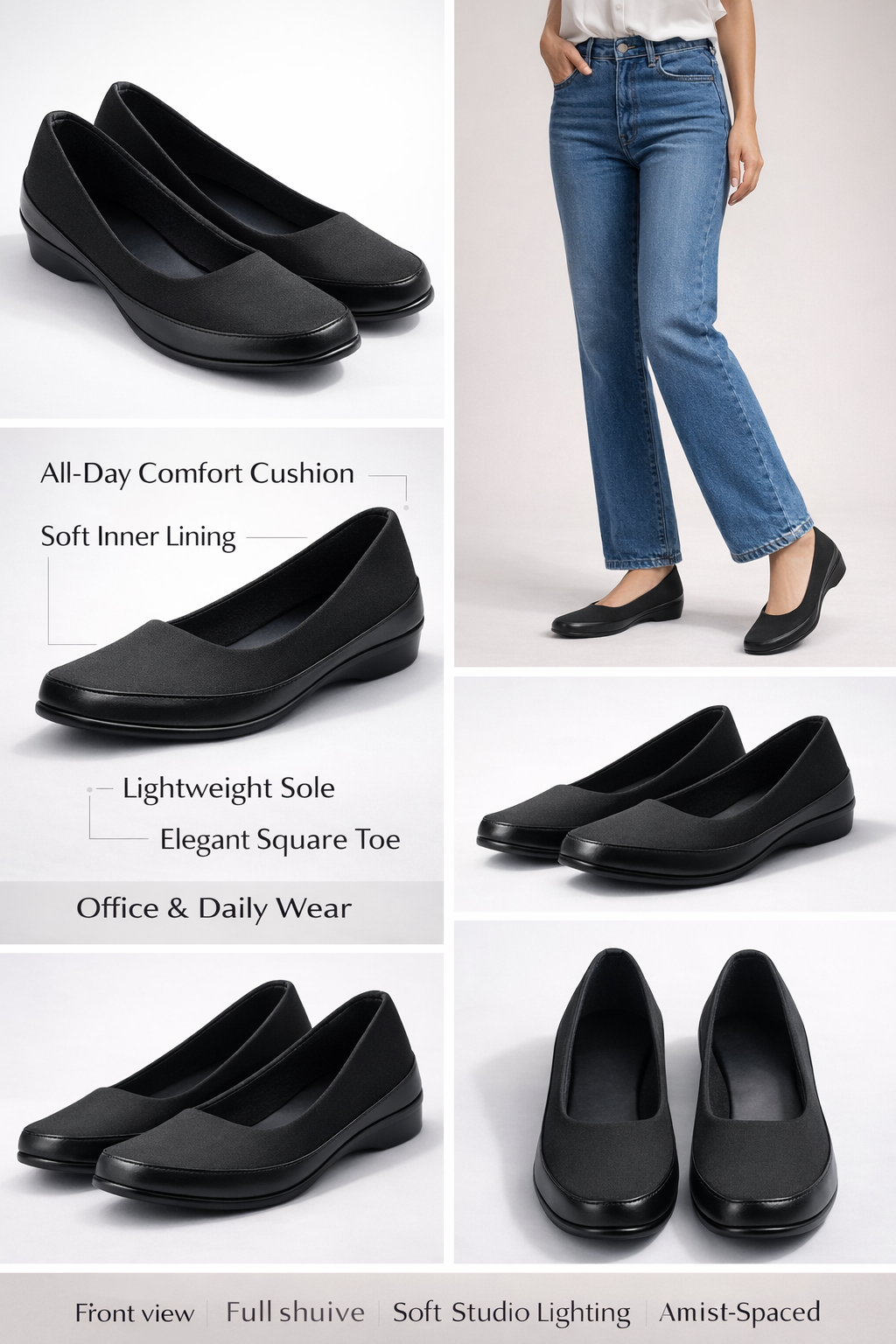 LaVida Black Wedge Heel Square Toe Office Pumps for Women – Comfortable 1.5 Inch Heel Formal Work Shoes