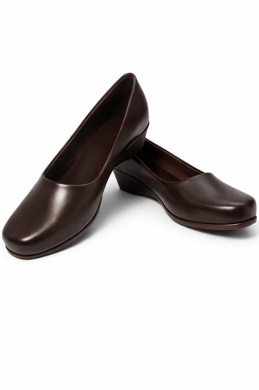 LaVida Brown Wedge Heel Round Toe Formal Pumps for Women – Comfortable Office Wear Shoes