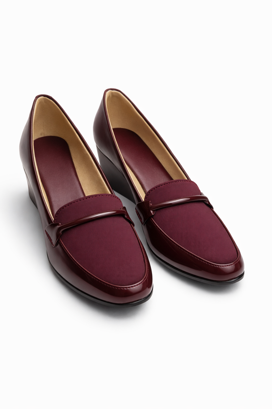 LaVida Cherry Red Low Wedge Heel Formal Loafers for Women – Comfortable Office and Casual Slip-On Shoes