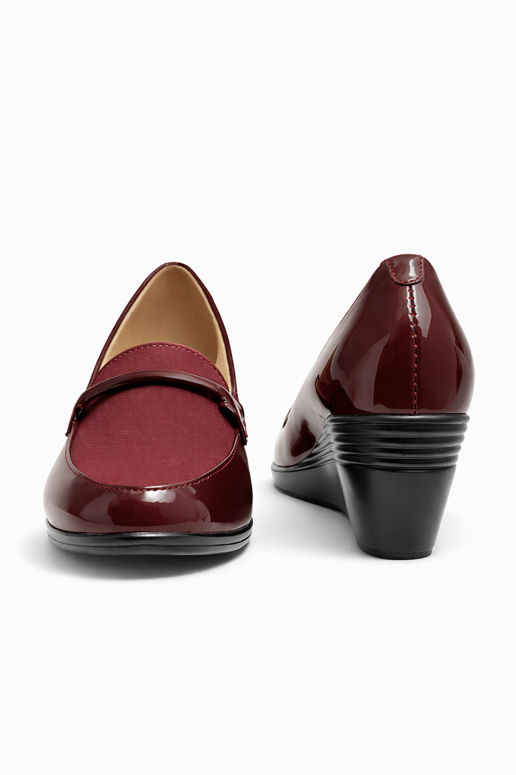 LaVida Cherry Red Low Wedge Heel Formal Loafers for Women – Comfortable Office and Casual Slip-On Shoes