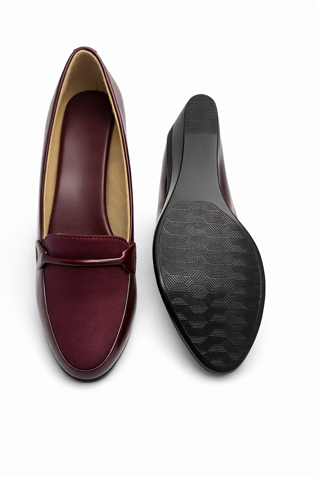 LaVida Cherry Red Low Wedge Heel Formal Loafers for Women – Comfortable Office and Casual Slip-On Shoes