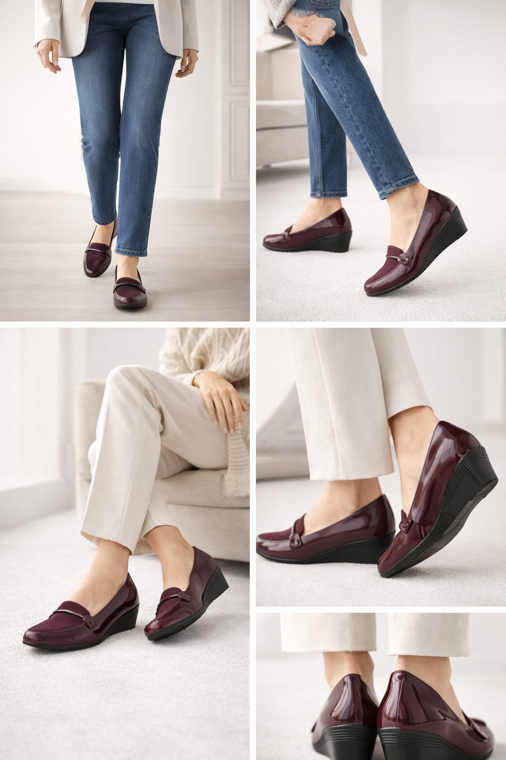 LaVida Cherry Red Low Wedge Heel Formal Loafers for Women – Comfortable Office and Casual Slip-On Shoes