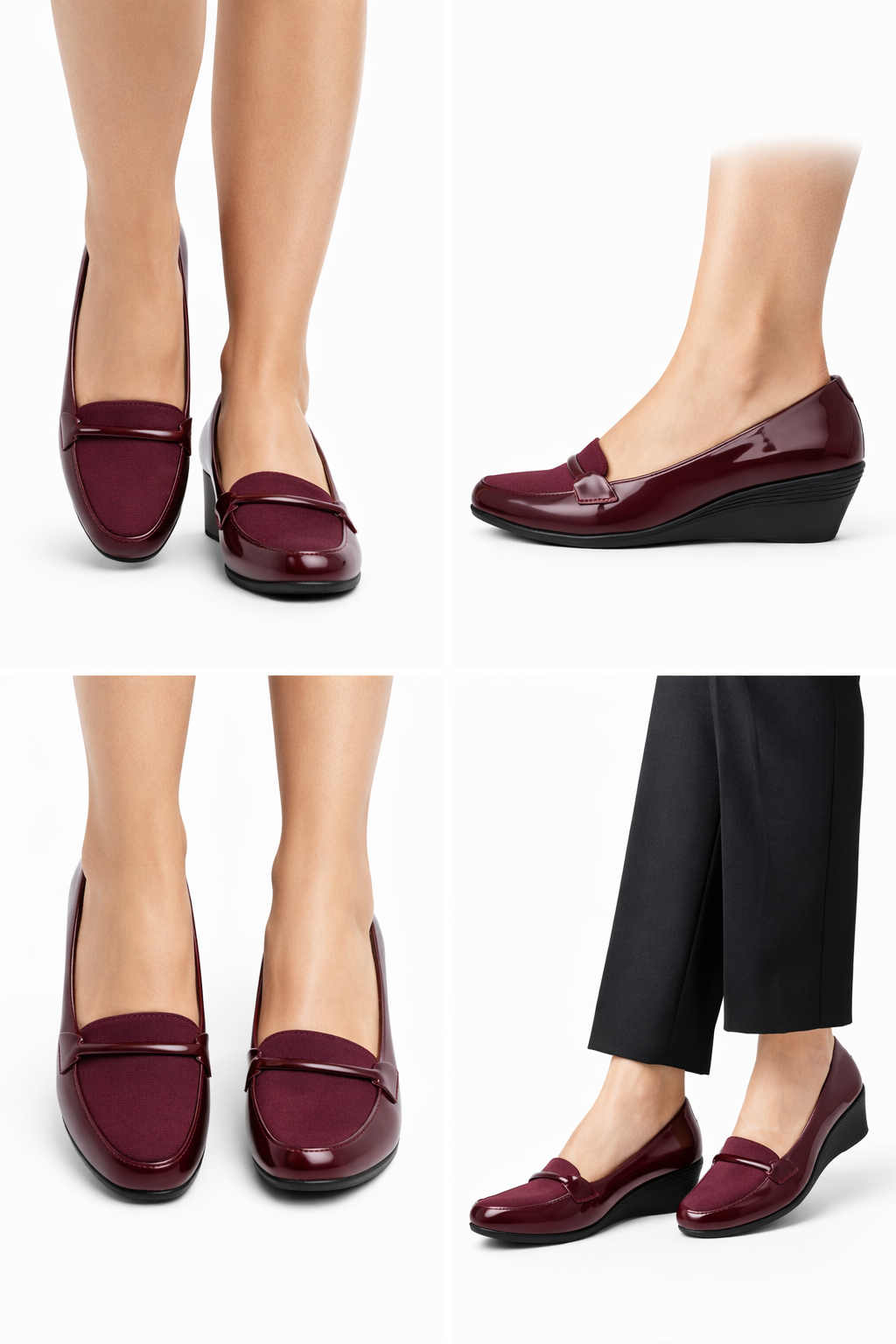 LaVida Cherry Red Low Wedge Heel Formal Loafers for Women – Comfortable Office and Casual Slip-On Shoes
