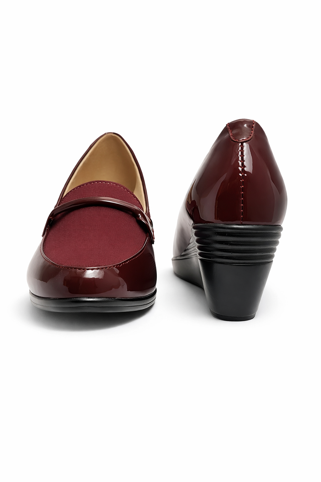 LaVida Cherry Red Low Wedge Heel Formal Loafers for Women – Comfortable Office and Casual Slip-On Shoes