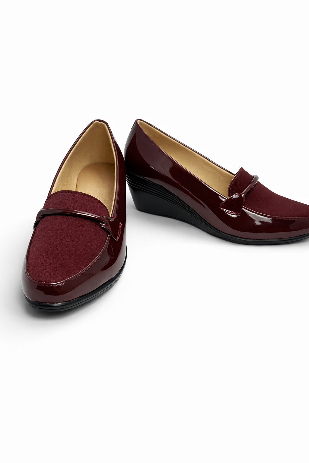 LaVida Cherry Red Low Wedge Heel Formal Loafers for Women – Comfortable Office and Casual Slip-On Shoes