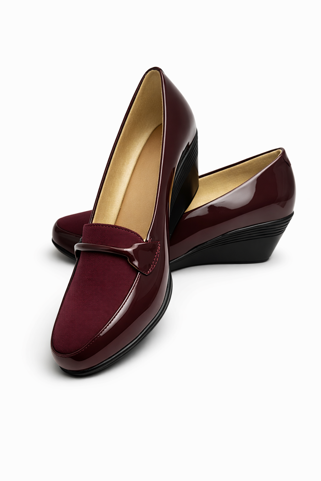 LaVida Cherry Red Low Wedge Heel Formal Loafers for Women – Comfortable Office and Casual Slip-On Shoes