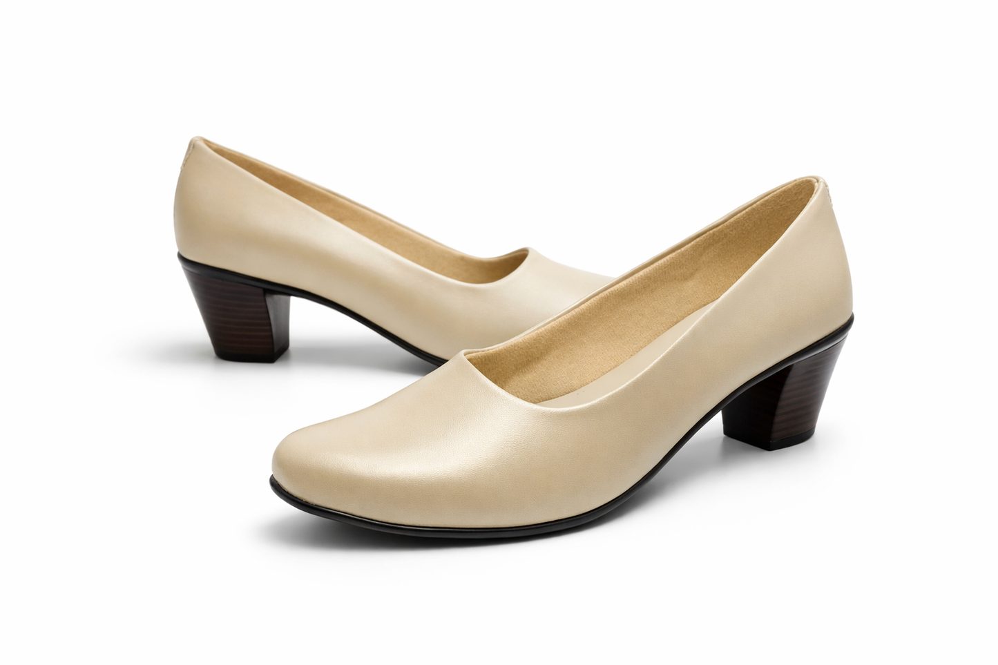 LaVida Cream Block Heel Closed Toe Office Heels Pumps for Women with 2 inch stable heel and formal design