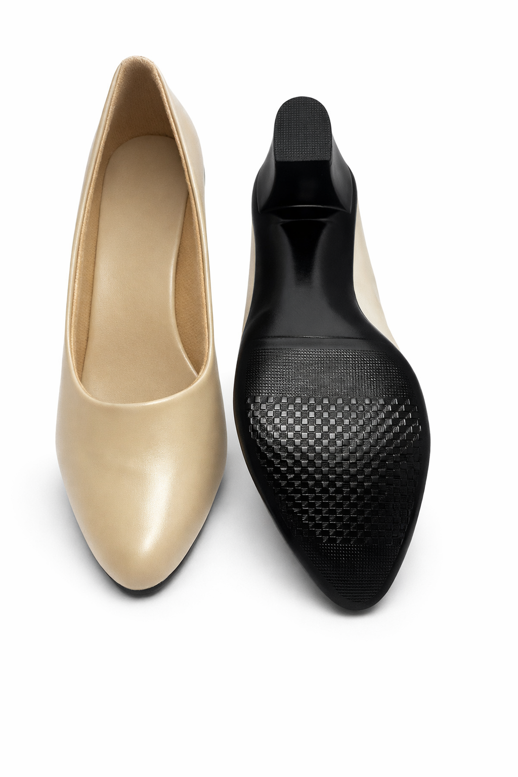 LaVida Cream Block Heel Closed Toe Office Heels Pumps for Women with 2 inch stable heel and formal design