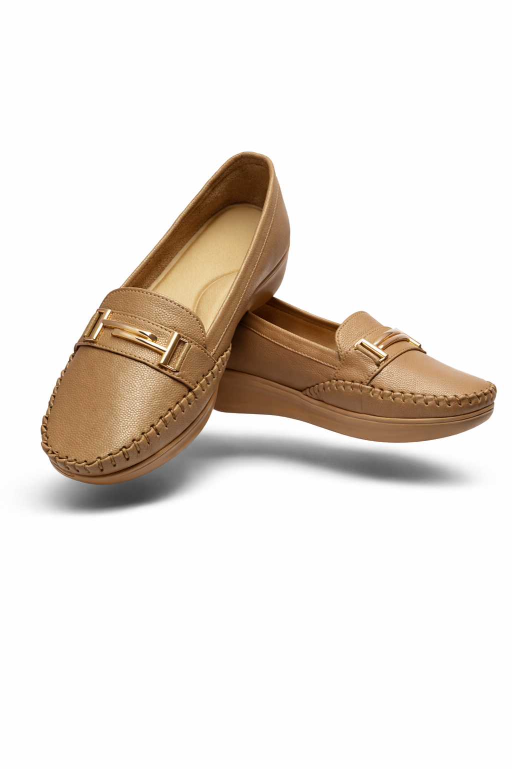 LaVida Cream Horsebit Formal Slip-On Loafers for Women – Comfortable Moc Toe Office Wear Shoes