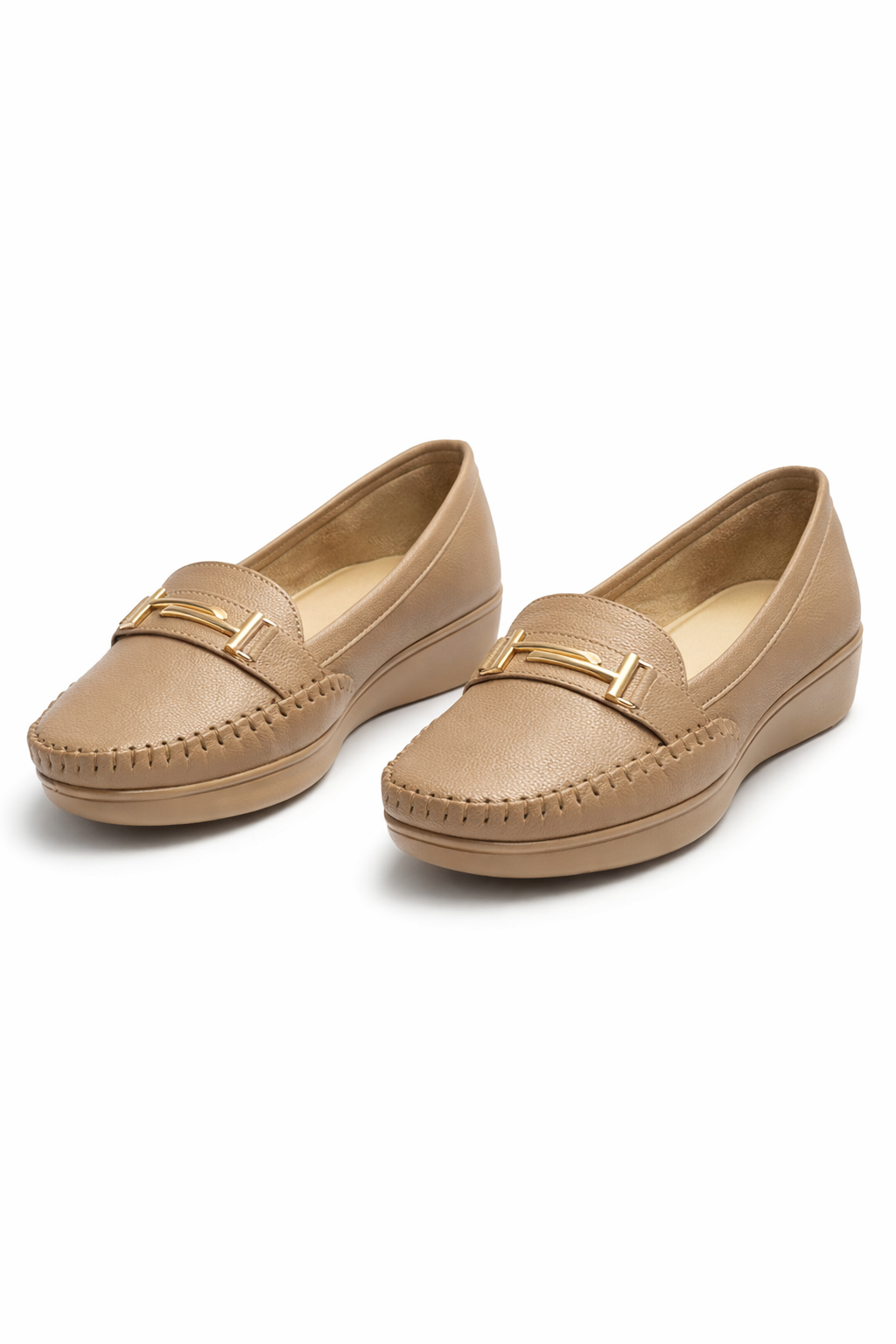 LaVida Cream Horsebit Formal Slip-On Loafers for Women – Comfortable Moc Toe Office Wear Shoes