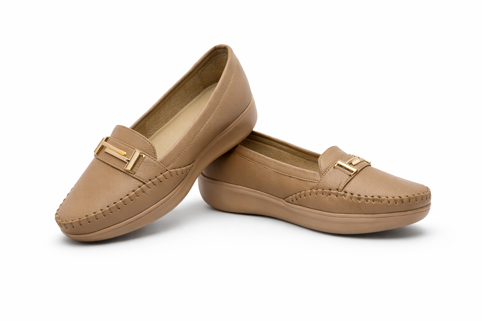 LaVida Cream Horsebit Formal Slip-On Loafers for Women – Comfortable Moc Toe Office Wear Shoes