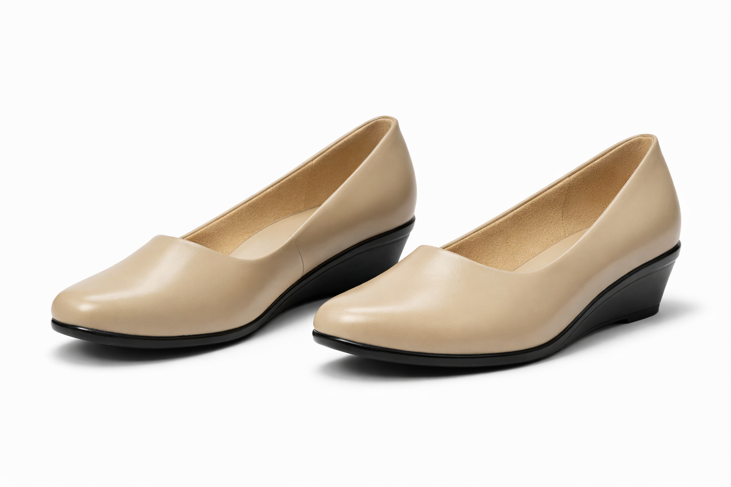 LaVida Cream Wedge Heel Round Toe Formal Pumps for Women – Comfortable Office Wear Slip-On Shoes